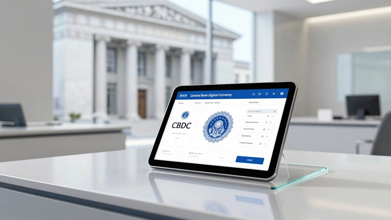 A digital interface of a government-backed CBDC inside a modern central bank