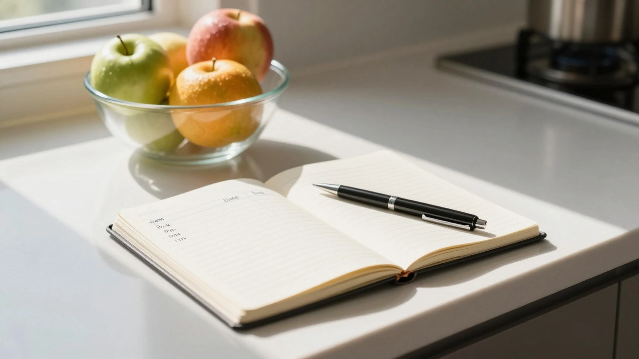 A handwritten wishlist on a notebook with prices and dates