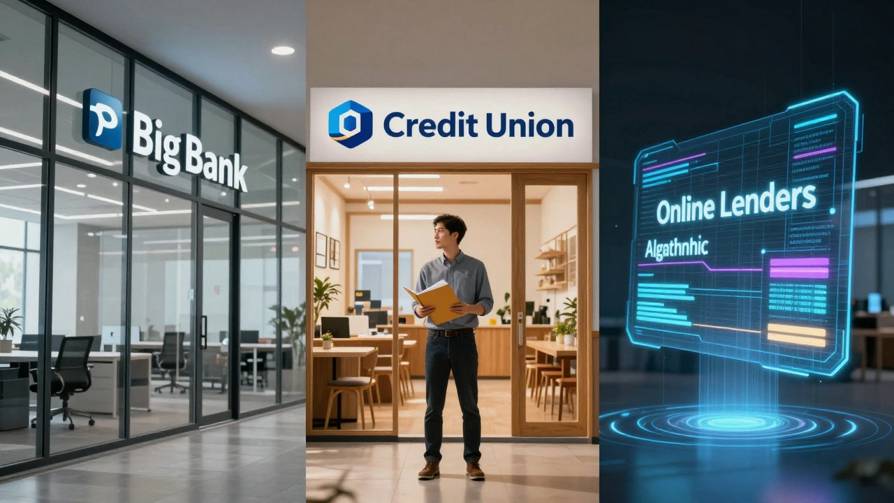 Comparison of bank, credit union, and online lender environments