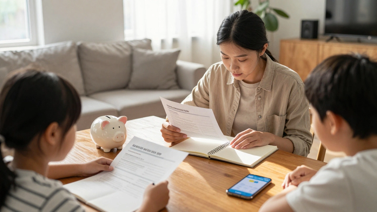 Family planning finances with savings for home insurance