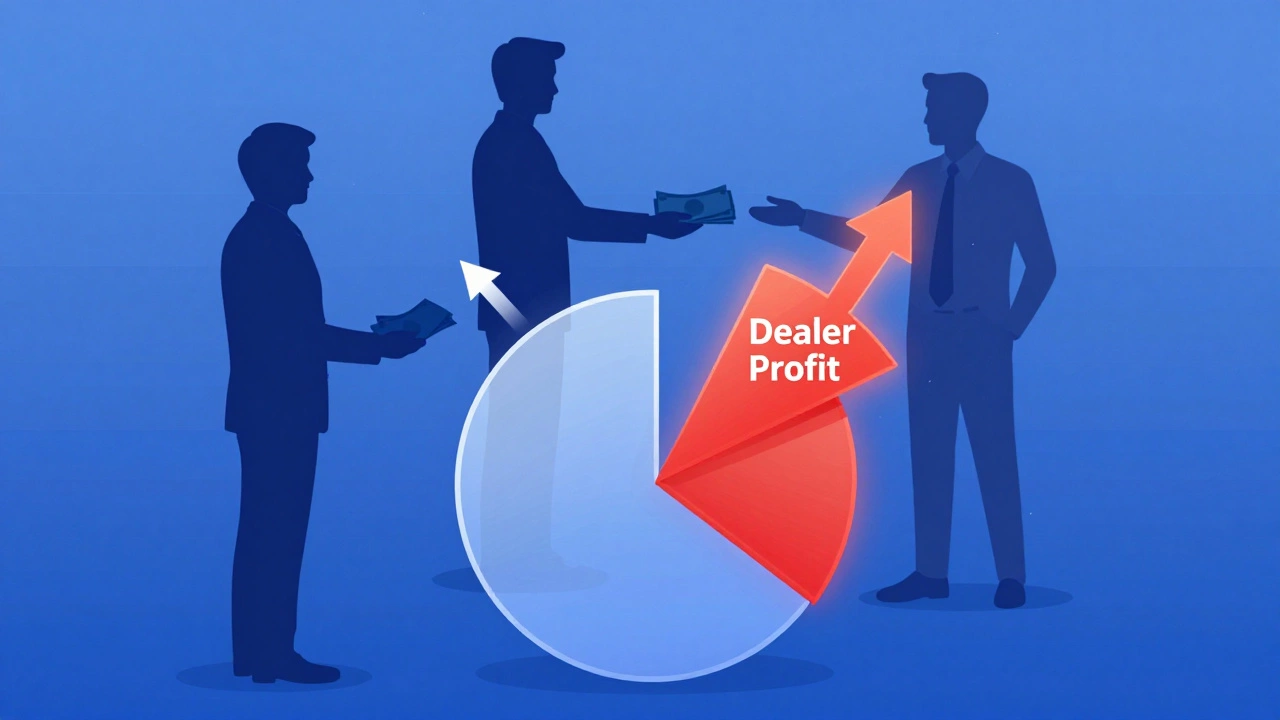 Illustration showing dealer markup adding profit to car loan interest