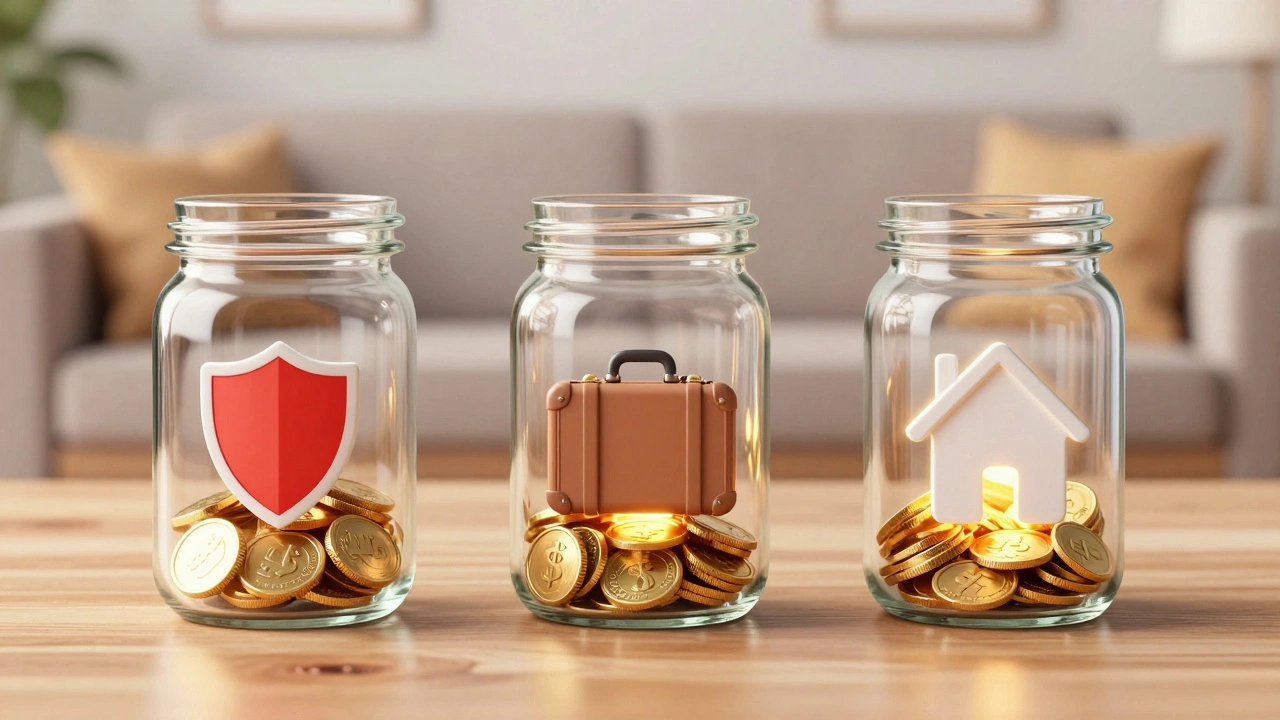 Three glass jars with icons representing different savings goals