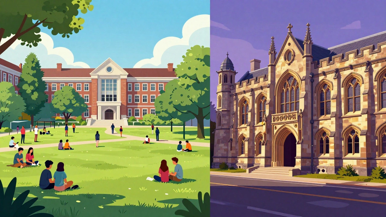 Comparison of public and private university campuses