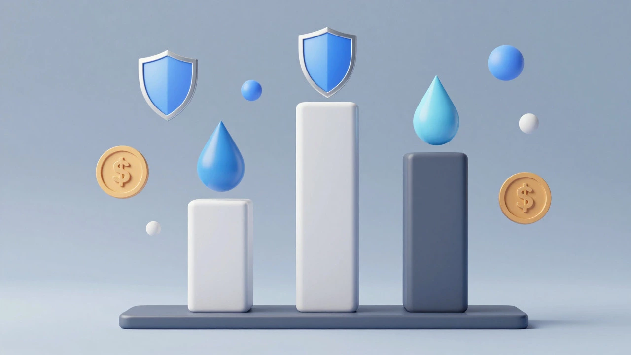 Abstract illustration of three pillars representing insurance policy comparisons with risk symbols