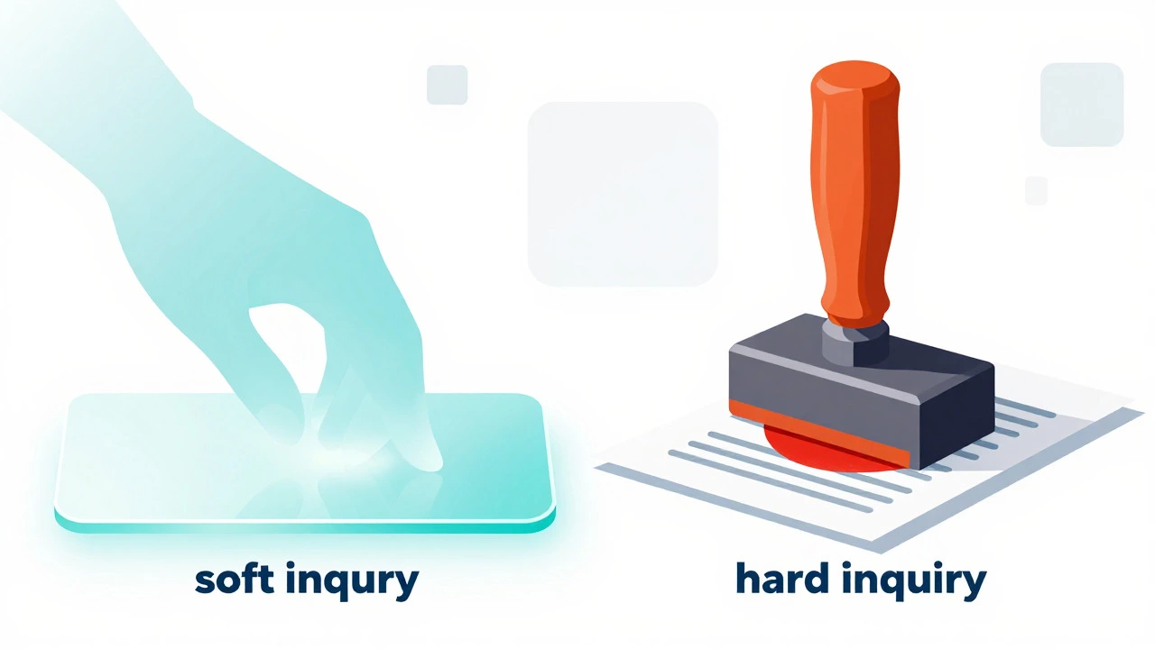 Conceptual art showing soft vs hard credit inquiry impacts on a document