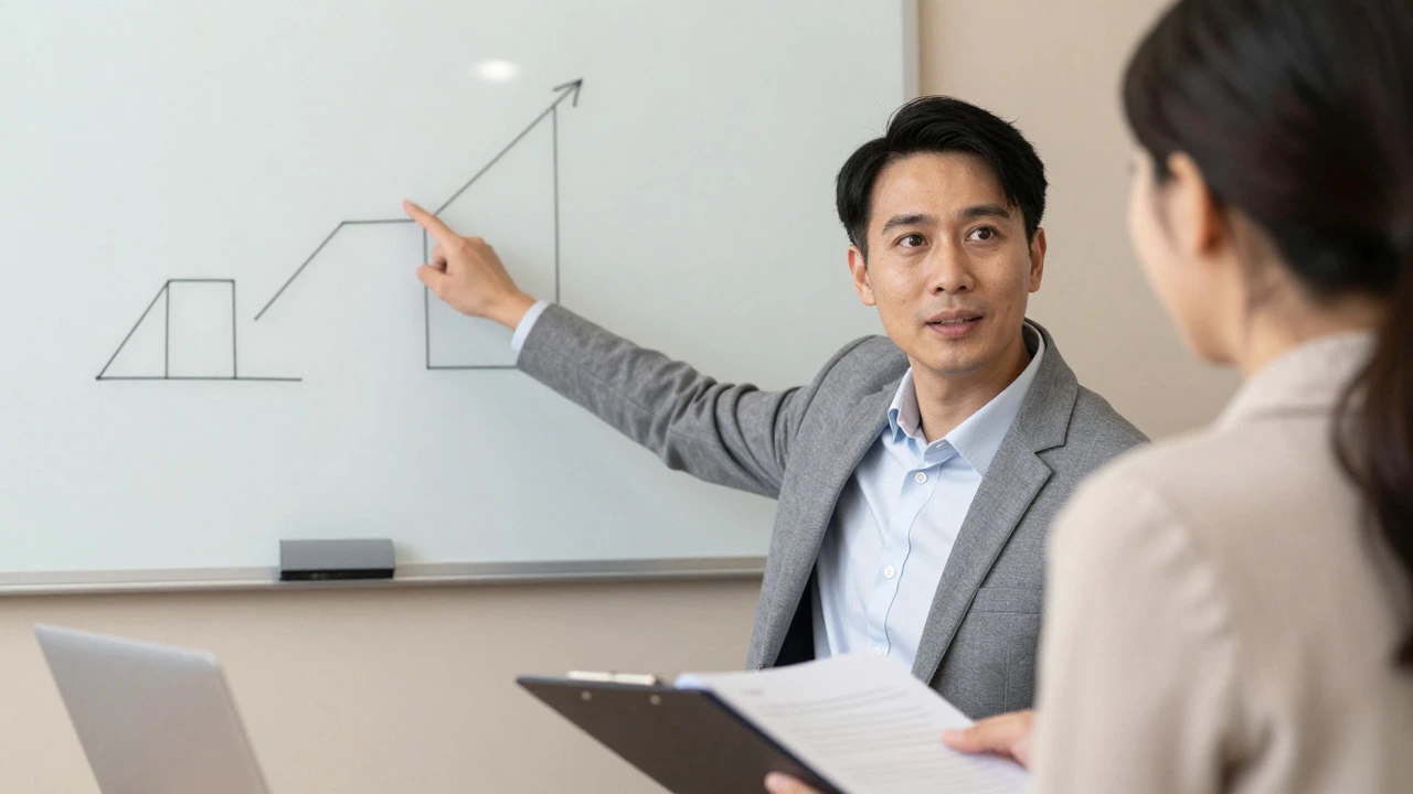 Financial adviser discussing options with a client in an office
