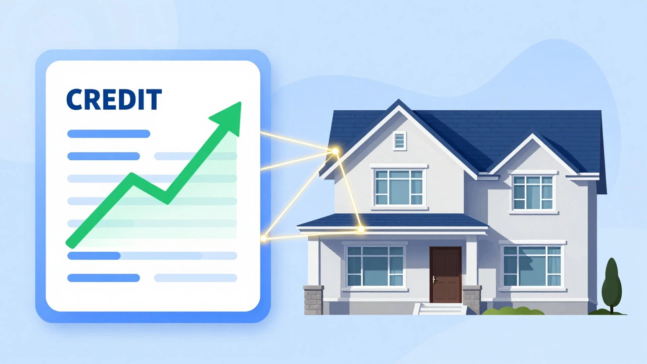 Illustration linking credit reports to home maintenance and risk