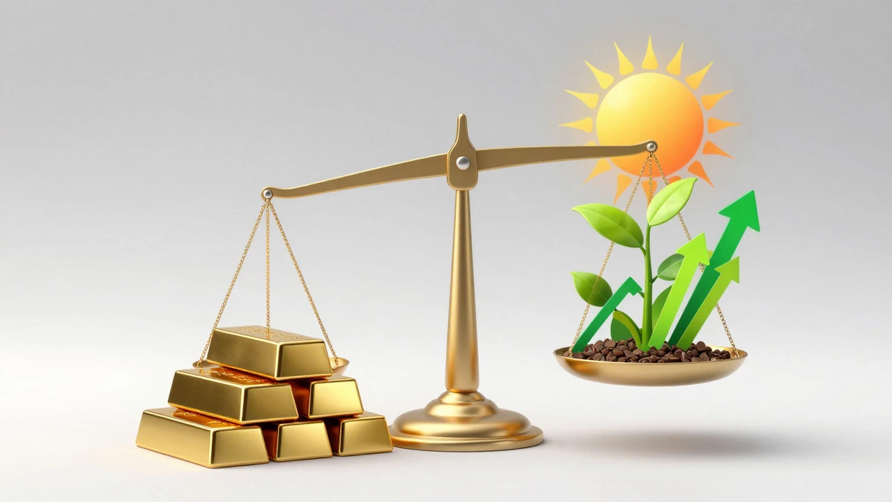 Metaphorical scale showing stagnant cash versus growing investments