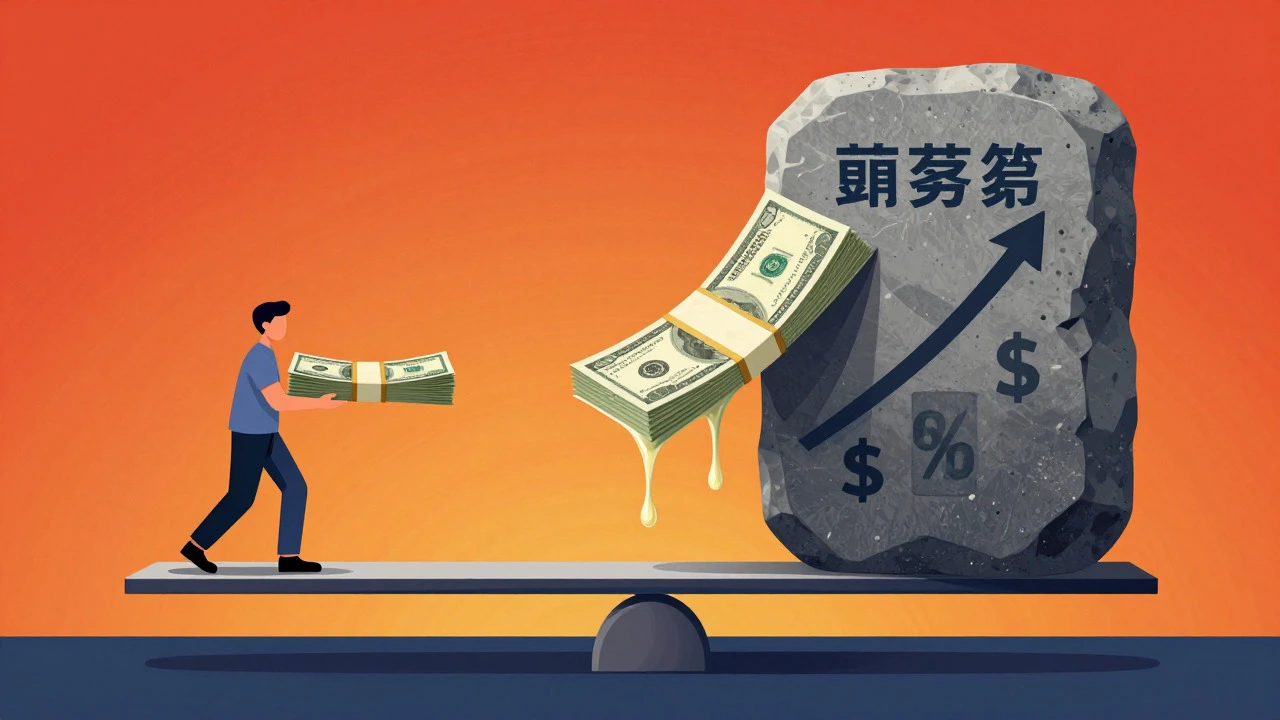 Seesaw with melting cash and heavy price blocks, illustrating inflation eroding savings value.