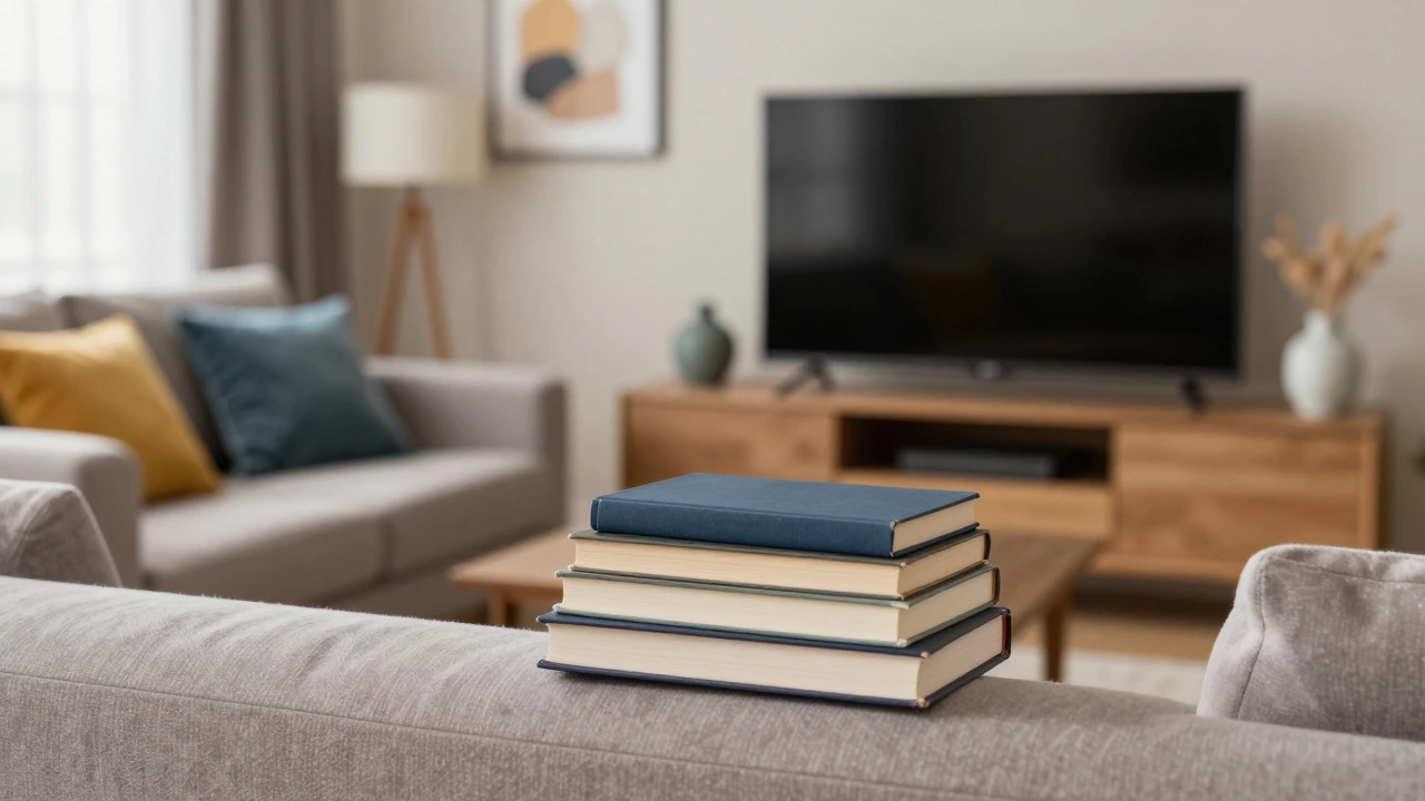 Tidy living room interior with sofa, TV, and personal items representing contents cover
