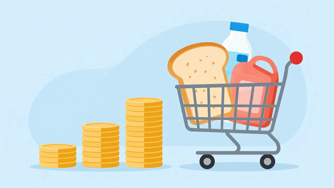 Vector graphic comparing rising prices against stagnant savings