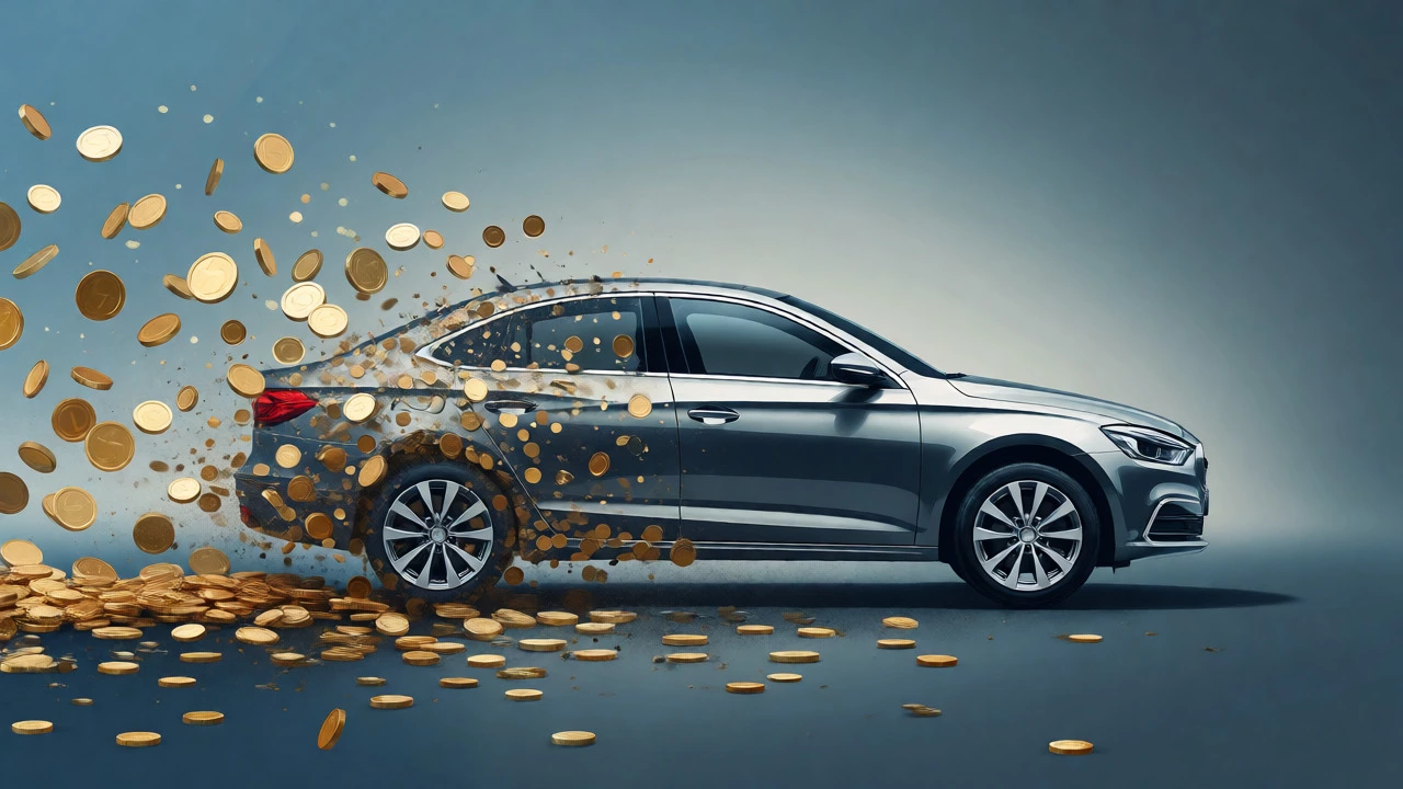 Conceptual image of a car losing value and turning into dust