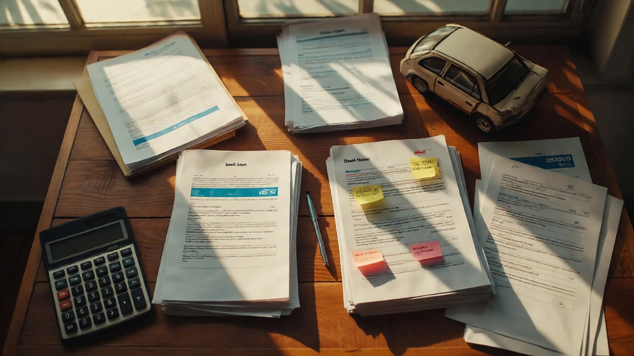 Desk with documents comparing bank and dealer loan offers