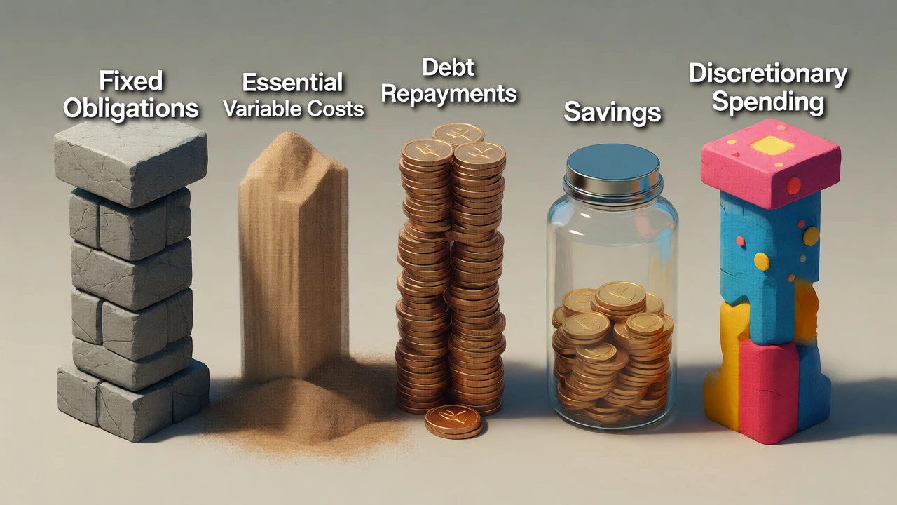 Five pillars representing budget categories