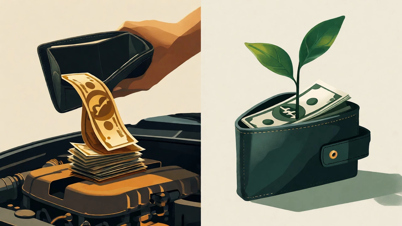 Visual comparison of spending cash on a car versus investing it