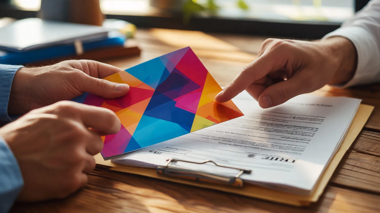 Advisor pushing away flashy pamphlet to highlight official IRS tax documents.