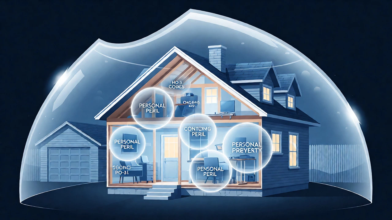 Conceptual illustration of a house surrounded by a layered insurance protection shield.