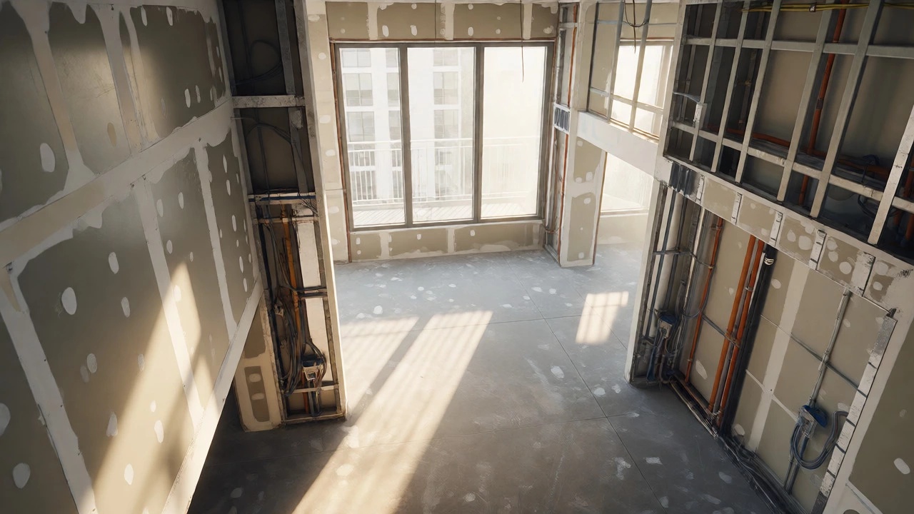 Interior condo walls under construction showing HO-6 coverage scope