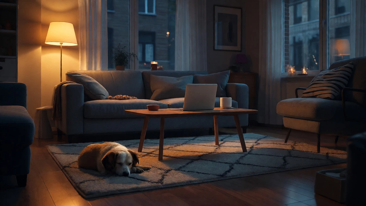 Rental apartment living room with dog representing HO-4 renters insurance